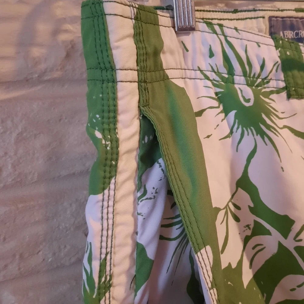 Vtg Abercrombie & Fitch Swim Trunks Mens 36? Green Hawaiian‎ Y2K Cargo Lined